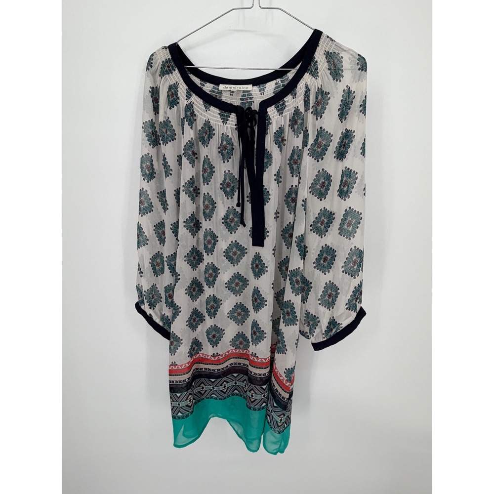 Daniel Rainn Womens Tunic Top Geometric Medallion Print White 1X